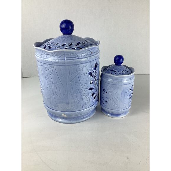 Vintage Lefton Blue Rooster Set Of Ceramic Kitchen Canisters Country Decor - Picture 2 of 8